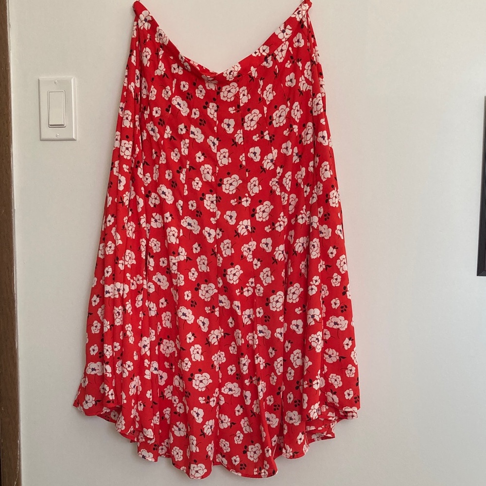 Karl Lagerfeld Vibrant Red A-Line Skirt with White Floral Design